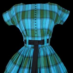 Vintage 1950s Vicki Vaughn Colorful Plaid Dress